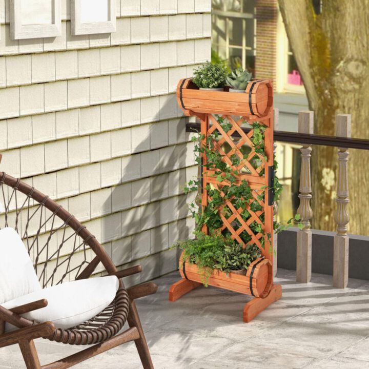 Hivvago 2-Tier Wooden Raised Garden Bed with Trellis-Orange