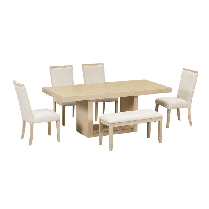 Merax Contemporary 6-Piece Dining Set  with Upholstered Chairs