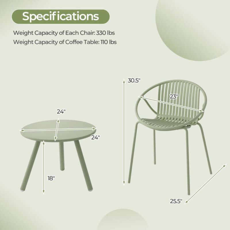 Hivvago All Weather PP Patio Conversation Set with Round Coffee table and 2 Chairs