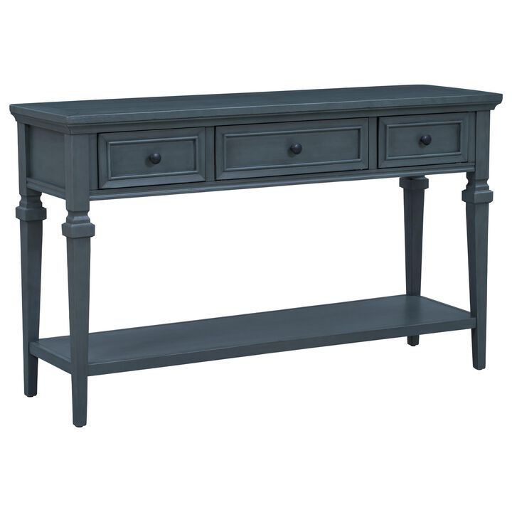 Classic Retro Console Table – 3 Drawers & Open Shelf, Easy to Assemble