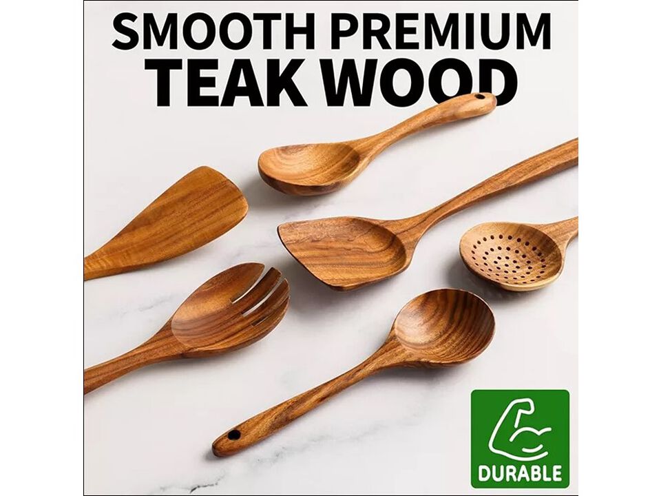 Zulay Kitchen 6-Piece Wooden Spoons for Cooking - Smooth Finish Teak Wooden Utensils