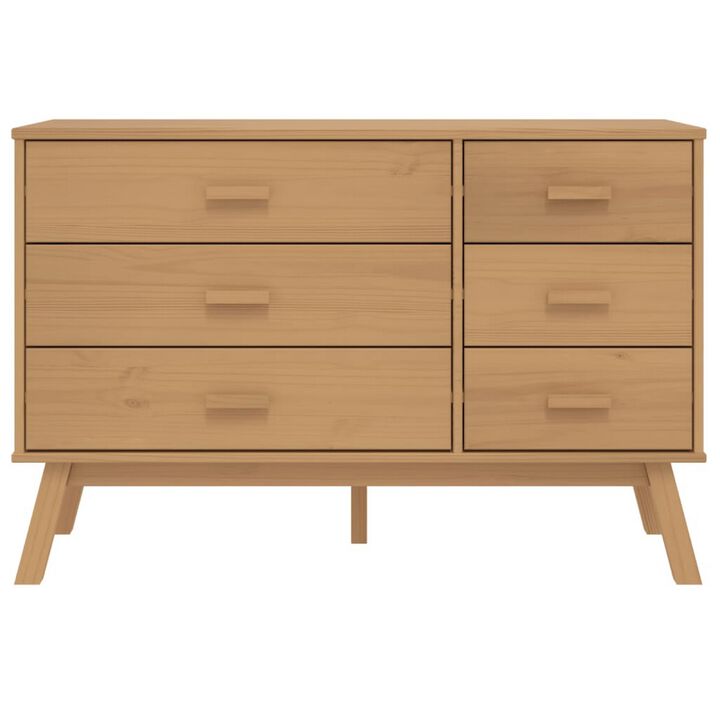 Sideboard Cabinet Dresser, 6 Drawers, Modern 44 Inch Brown Solid Wood - Benzara