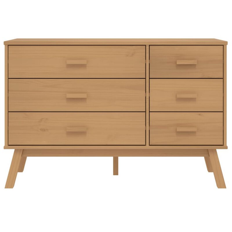 Sideboard Cabinet Dresser, 6 Drawers, Modern 44 Inch Brown Solid Wood - Benzara