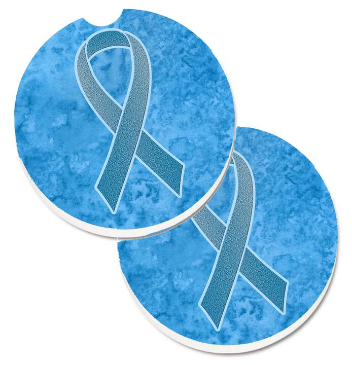 Caroline's Treasures Blue Ribbon For Prostate Cancer Awareness Set of 2 Cup Holder Car Coasters AN1206CARC, 2.56, Multicolor