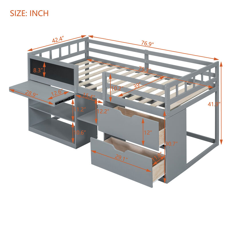 Merax Low Loft Bed with Rolling Desk and Drawers