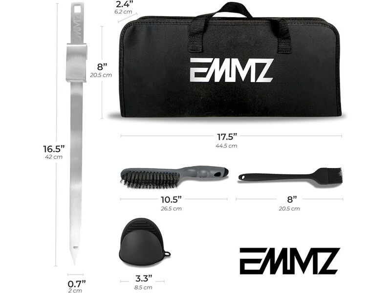 EMMZ Premium BBQ Skewer Set – 16.5" Stainless Steel skewers with Slider & Storage Bag (Set of 10)