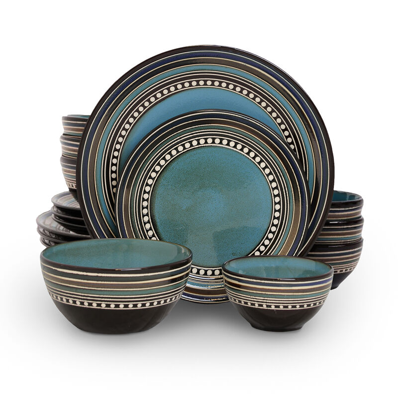 Gibson Elite CafÃ© Versailles 16 Piece Double Bowl Dinnerware Set - Blue