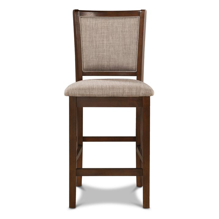 Han Counter Chair Set of 2, Light Brown, Cherry Brown Solid Wood - Benzara