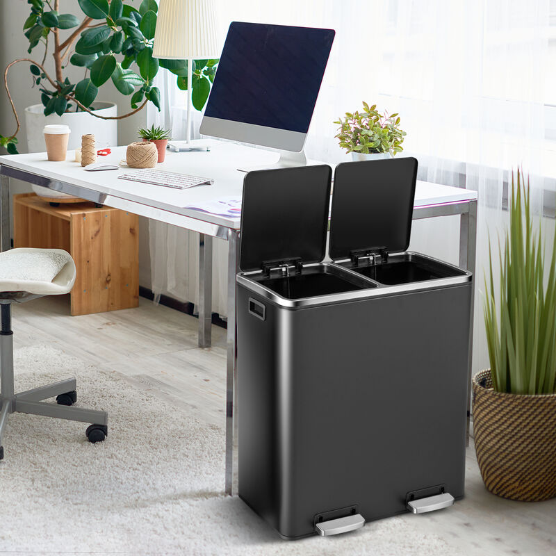 16 Gallon Dual Step Trash Can Recycling Double Bucket Pedal