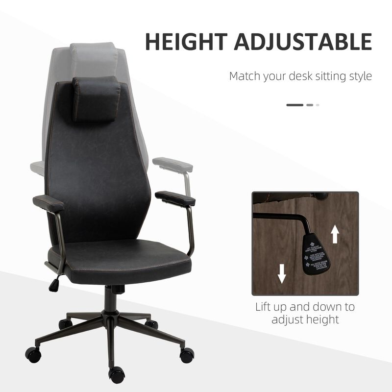 Black Executive Seat: High-Back Leather Ergonomic Office Chair