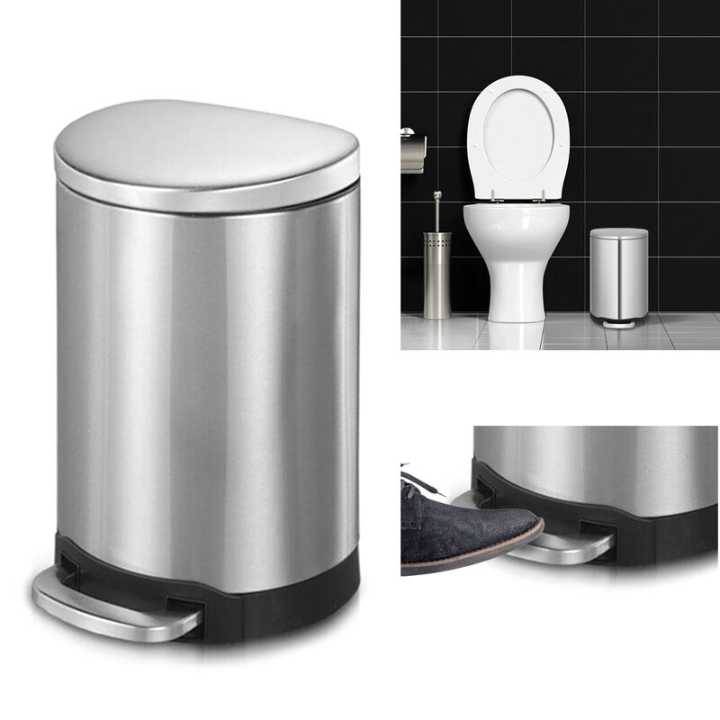 1.6 Gallon Step-On Stainless Steel Wastebasket with Lid