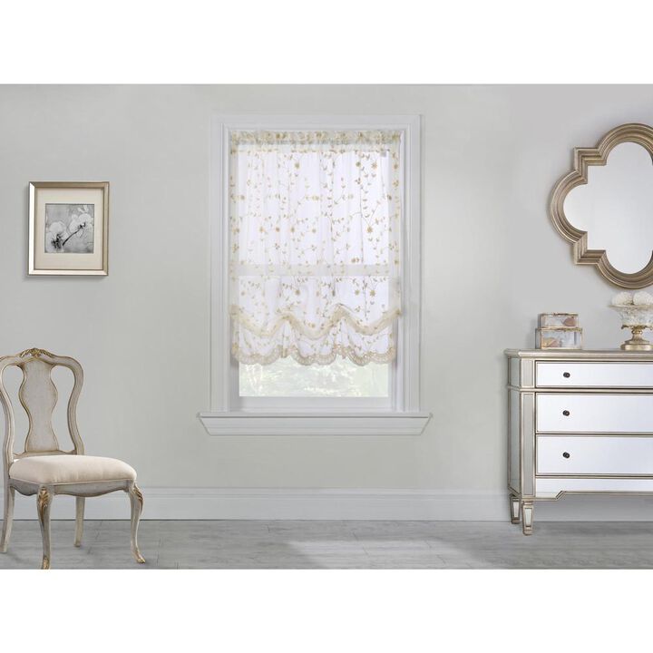 Commonwealth Habitat Grandeur Deep Scalloped Embroidery Balloon Curtain - 52x63" - Off-white