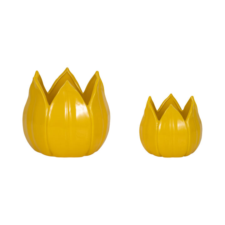 S/2 Yellow Petal Stone Plntrs
