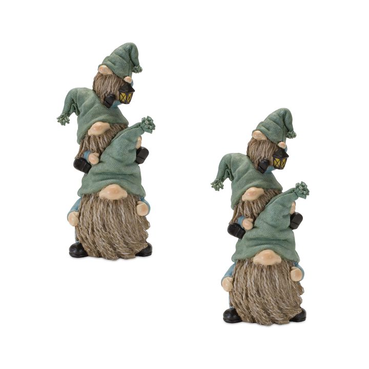 Set of 2 Triple Gnome Stack Statues – Whimsical Resin Decor for Yard, Patio, and Garden Spaces