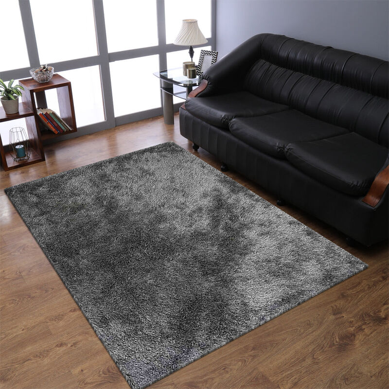 RUGSOTIC CARPETS HAND TUFTED SHAG POLYESTER ECO-FRIENDLY AREA RUGS  - 5'x8', Rectangle, Blue White, Solid Plain Design, High Pile Thick Handmade Anti Skid Rugs for Living Room, Bed Room K00333