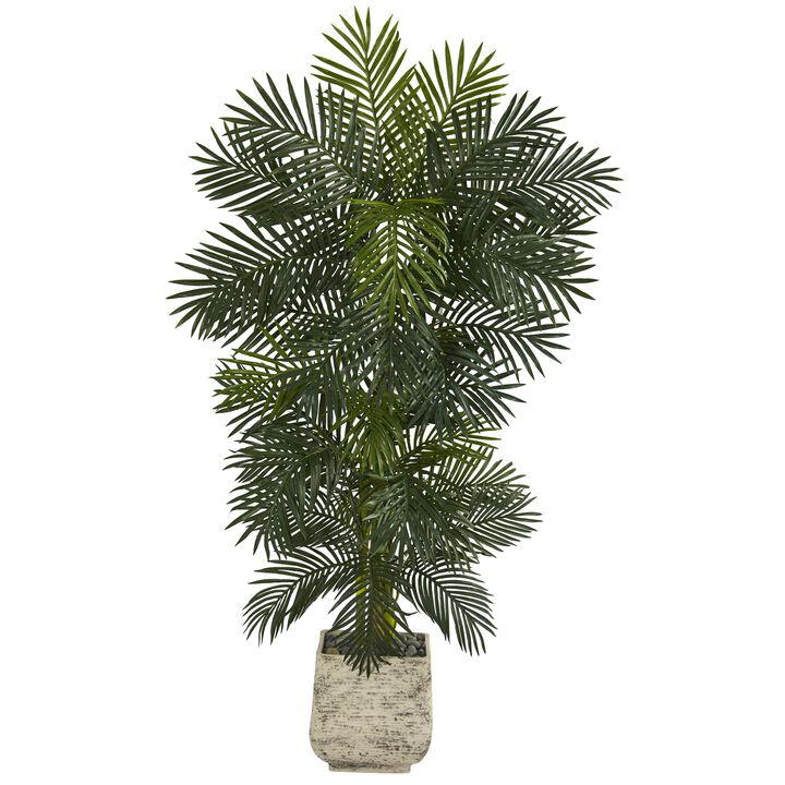 Hivvago 6.5 Feet Golden Cane Artificial Palm Tree in White Planter