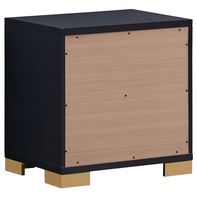 Dex 22 Inch Nightstand, 2 Drawers with Long Vertical Gold Handles, Black - Benzara