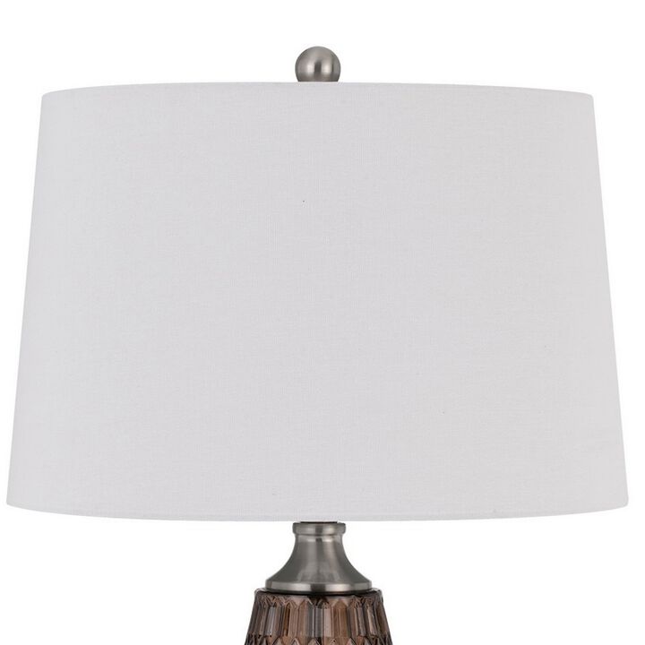 31 Inch Glass Table Lamp with Dimmer, Geometric Base, Brown-Benzara