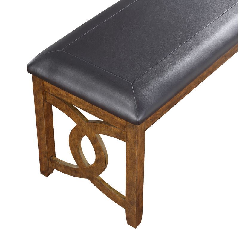 Gary 46 Inch Wood Bench with Leatherette Seat, Brown-Benzara