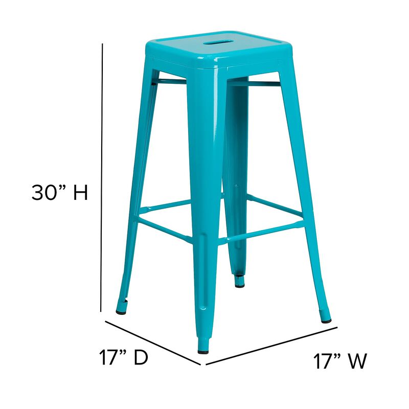 Flash Furniture Commercial Grade 30" High Backless Crystal Teal-Blue Indoor-Outdoor Barstool
