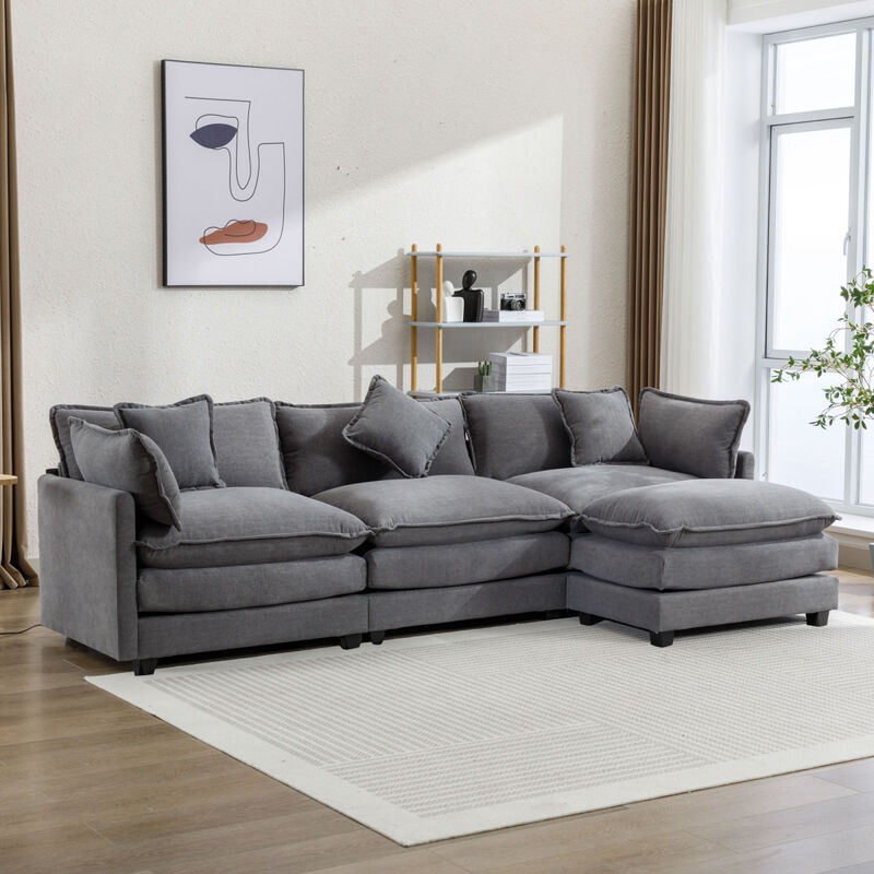 112.2" L-Shape Chenille Upholstered Sofa