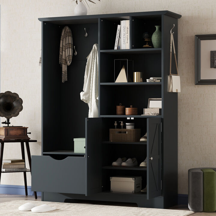 Merax Elegant Hallway Hall Tree Shoe Cabinet with Bench