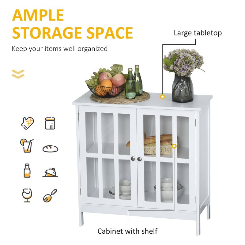 White Kitchen Storage: Buffet Sideboard with Transparent Doors