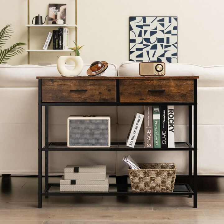 Hivvago 39.5 Inch Entryway Table with 2 Drawers and 2-Tier Shelves