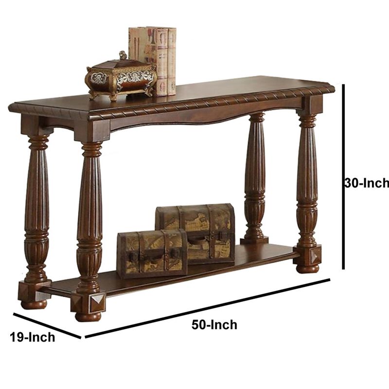 Quaint Wooden Console Table With Bottom Shelf, Brown-Benzara