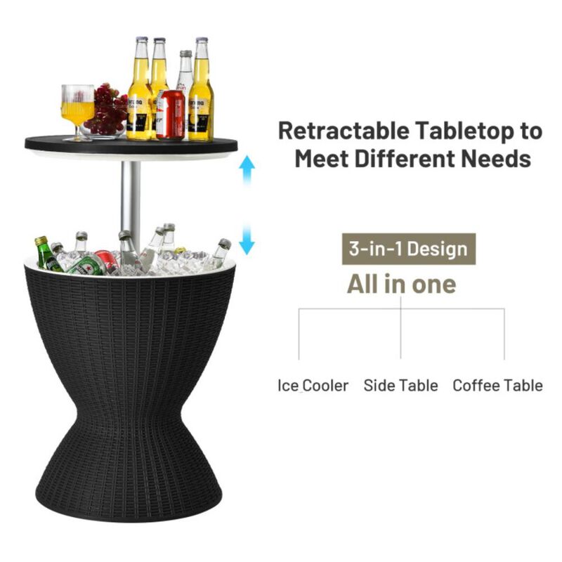 Hivvago 3 Pieces Outdoor Rattan Bar Table with Extendable Tabletop