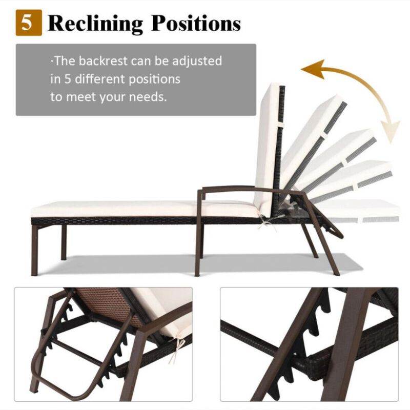 Hivvago 2 Pieces Patio Rattan Adjustable Back Lounge Chair with Armrest and Removable Cushions