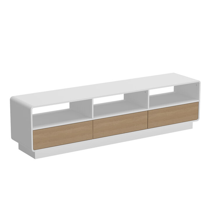 White/Oak Wood TV Stand Media Console with Pop up Drawers, Open Shelf, Fits TV's up to 80 in.