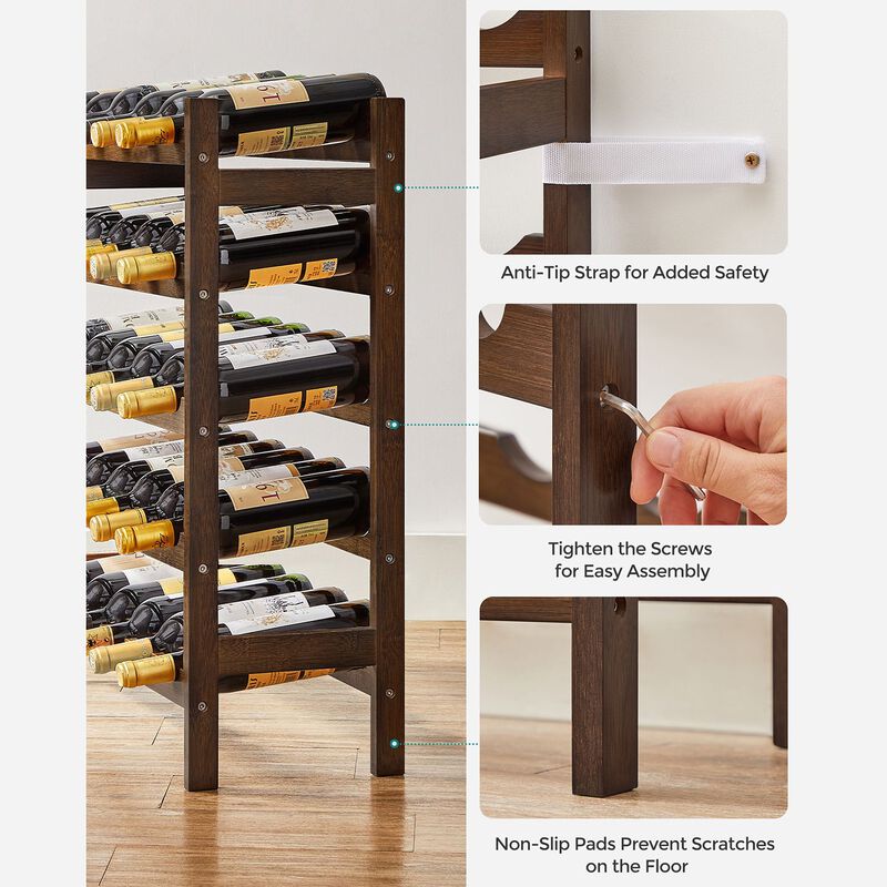 Walnut 5-Tier Wine Rack – Elegant and Sturdy Wine Storage Solution for Any Space