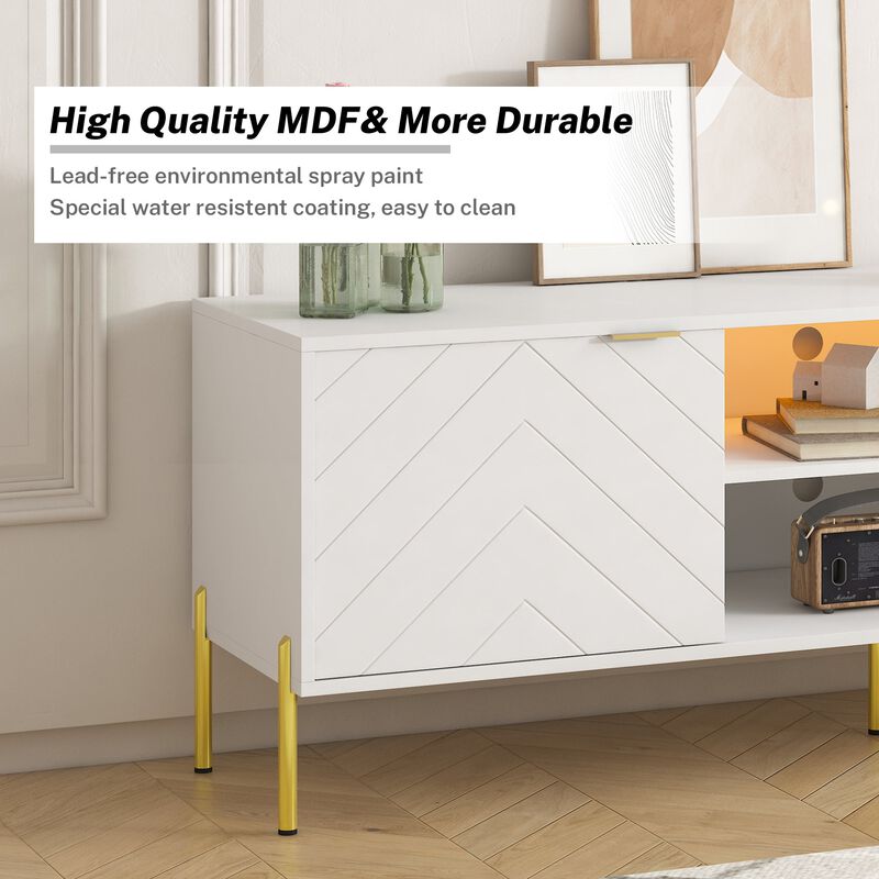 Unique Herringbone Design Multifunctional TV Stand With LED Light