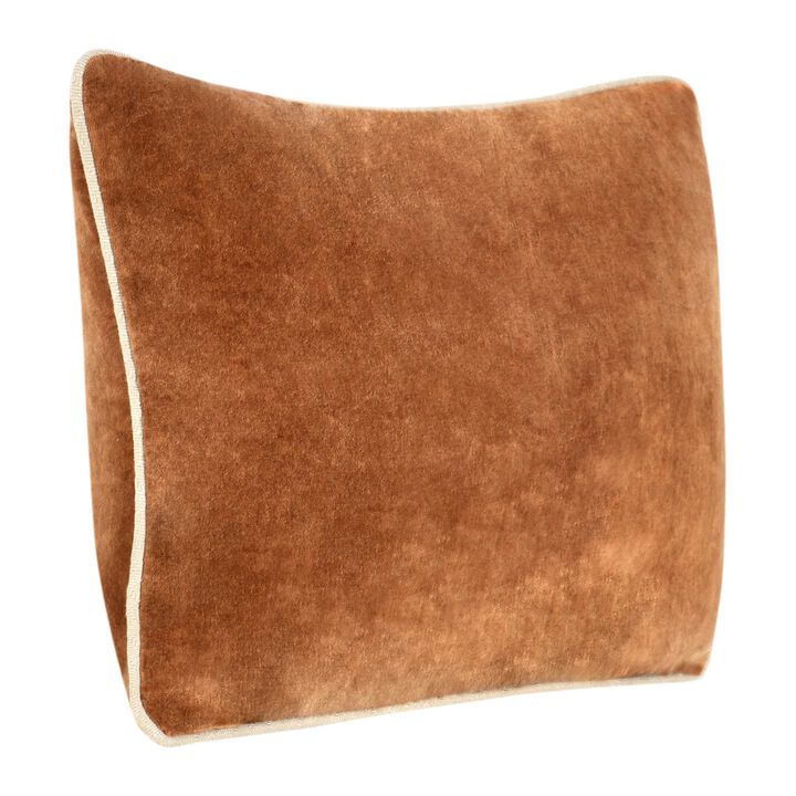 Hillary Lumbar Throw Pillow, 14x20 Inch Brown Cotton Velvet Reversible - Benzara