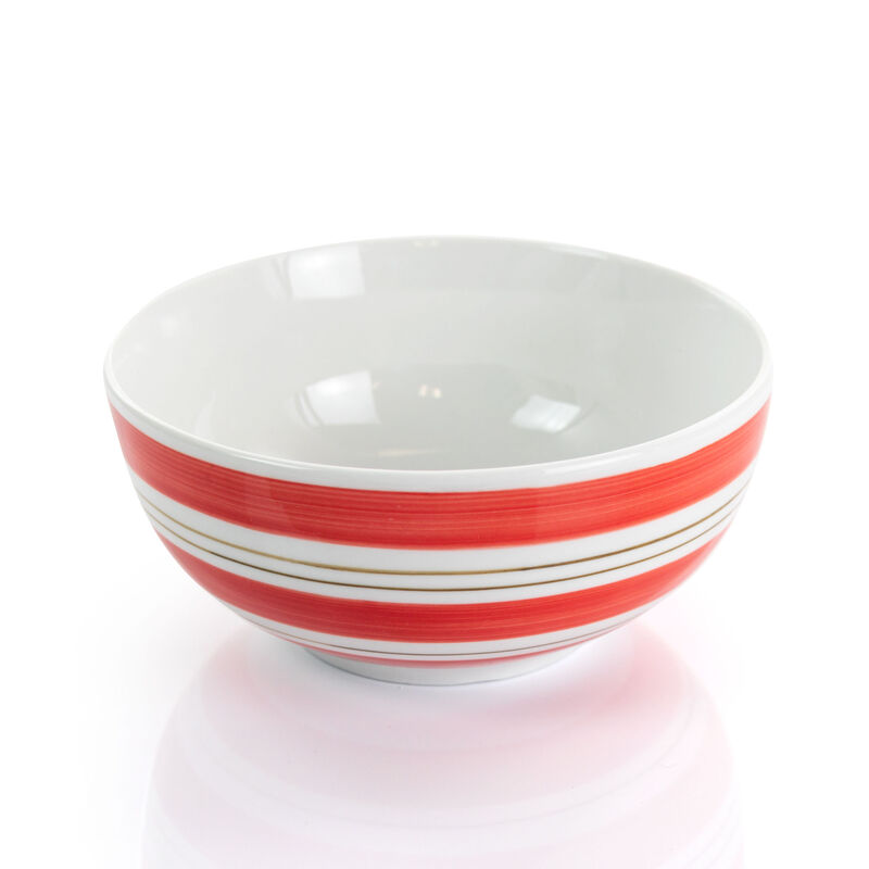 Gibson Home Sunset Stripes 12 Piece Round Fine Ceramic Dinnerware Set in Red