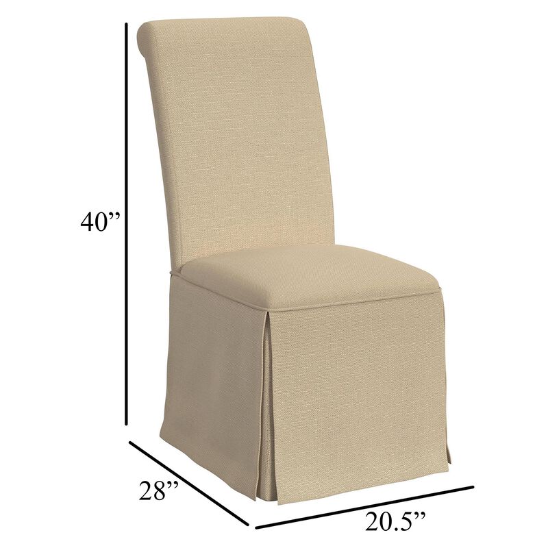 Shaw Dining Chair Set of 2, Tall Rolled Back and Skirted Base, Beige - Benzara