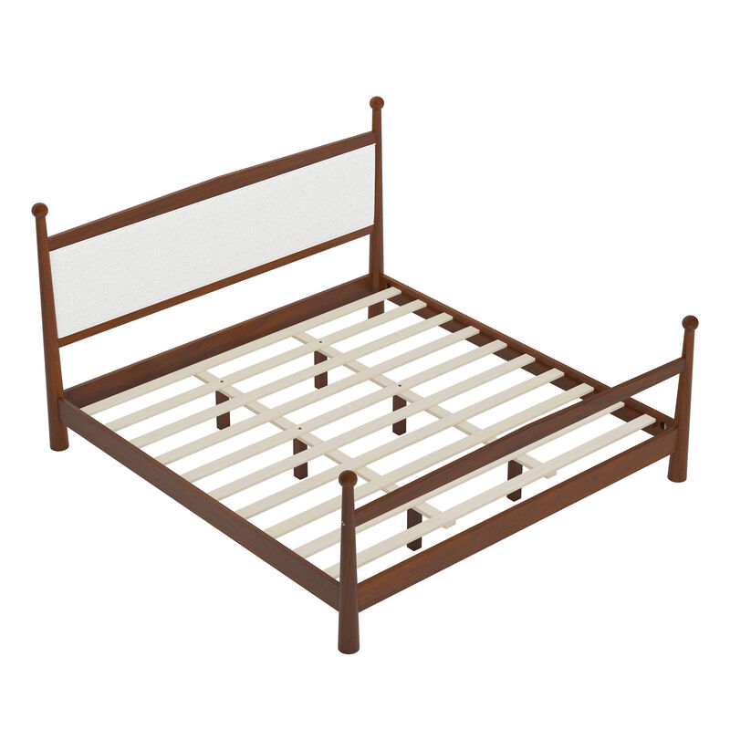 Merax Mid-Century Modern Platform Bed with Upholstered Headboard