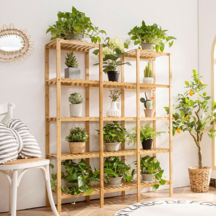 Hivvago Multifunctional Bamboo Shelf Flower Plant Display Stand