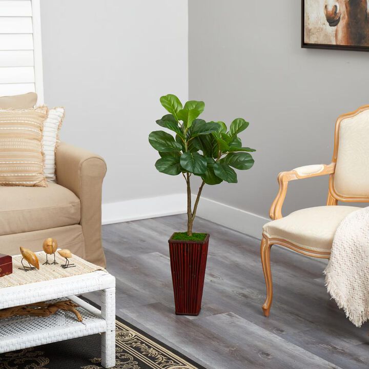 Hivvago 39 Inches Fiddle Leaf Fig Artificial Tree in Bamboo Planter