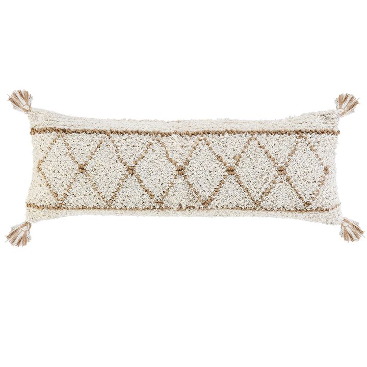 36" White and Tan Diamond Lumbar Rectangular Throw Pillow