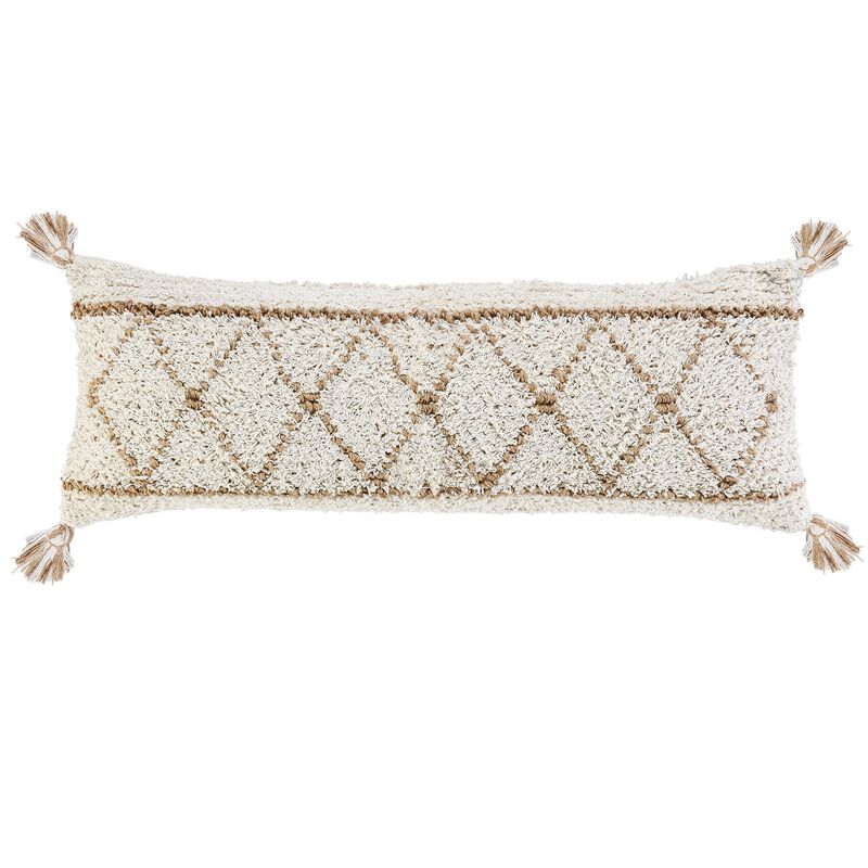36" White and Tan Diamond Lumbar Rectangular Throw Pillow