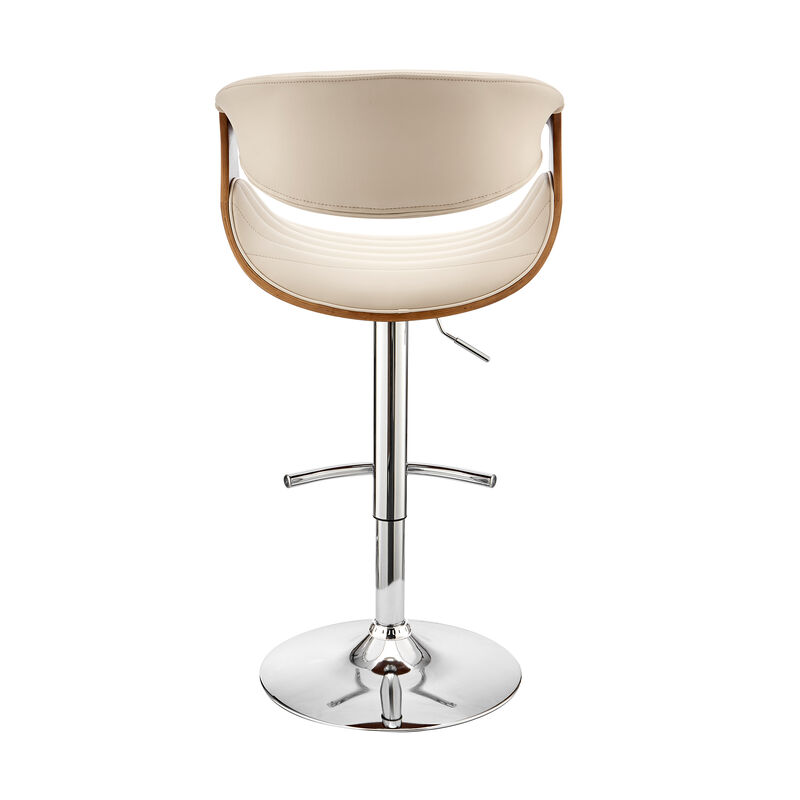 Gionni Adjustable Swivel Grey Faux Leather and Walnut Wood Stool with Chrome Base