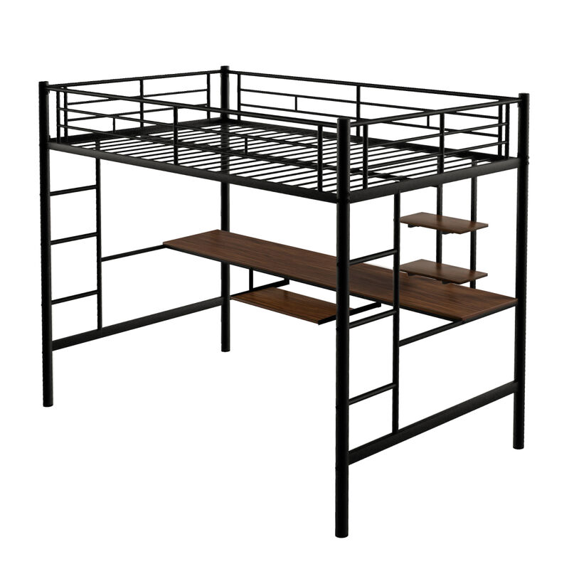 Loft Bed With Desk And Shelf, Space Saving Design, Full