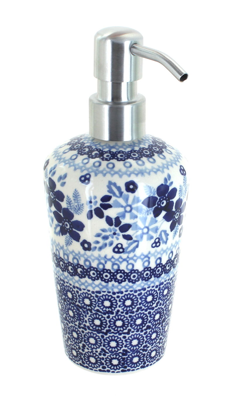 Blue Rose Polish Pottery Blue Daisy Soap Dispenser