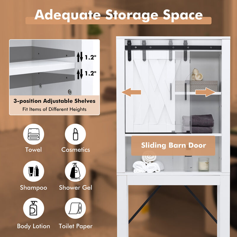 Costway Over the Toilet Bathroom Storage Cabinet with Sliding Barn Door & Adjustable Shelf