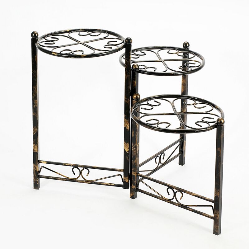 3 Tier Heart Clover Design Round Top Metal Plant Stand, Black-Benzara