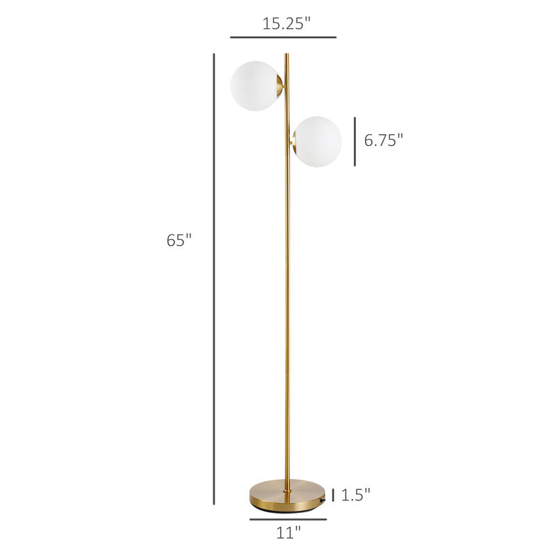 Floor Lamp w/ 2pcs Glass Lamp Shade Modern Portable Decorative Lamp