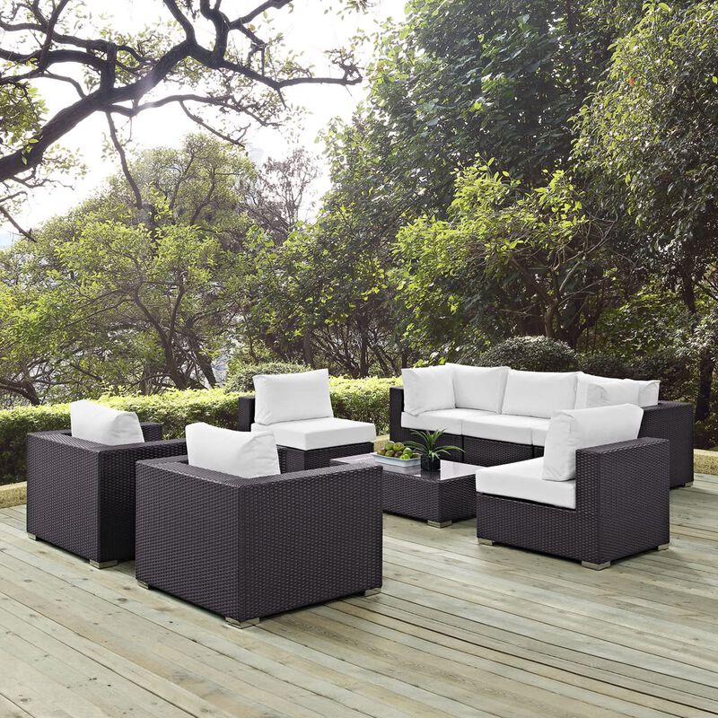 Convene 8 Piece Outdoor Patio Sectional Set - Espresso White
