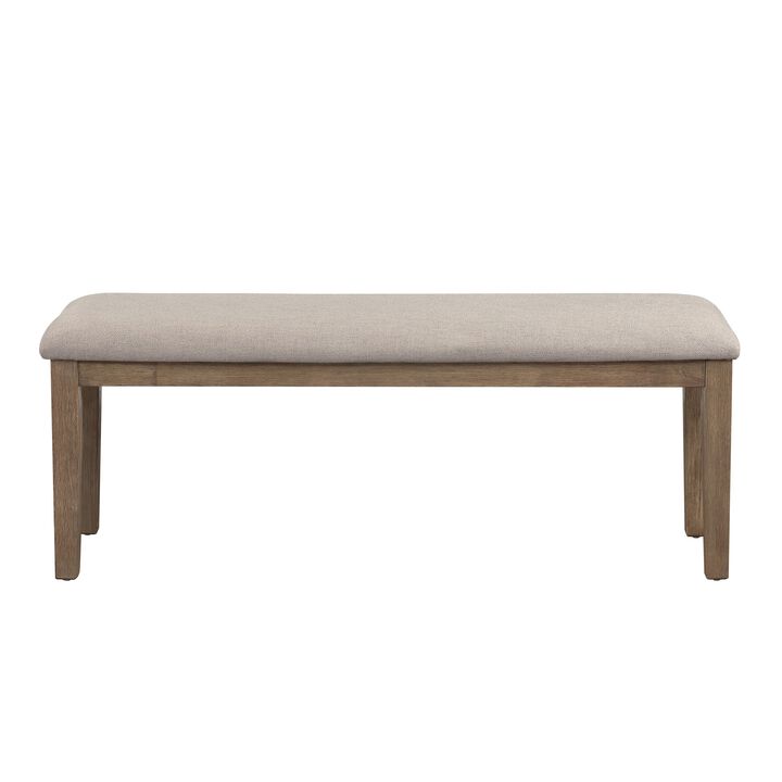 Rectangular Style Wooden Bench with Fabric Upholstered Seat,Brown and Beige - Benzara